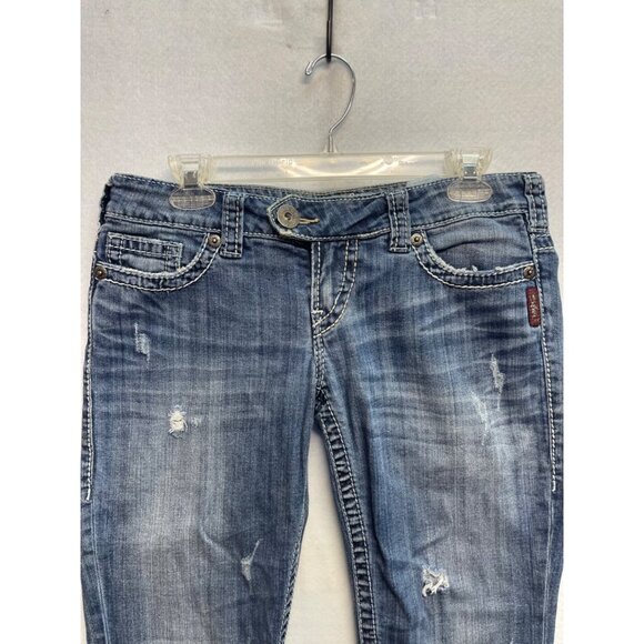 Silver Jeans Tuesday Capris Women's Size 28 Blue Denim Capri Jeans Thick Stitch - Picture 2 of 14